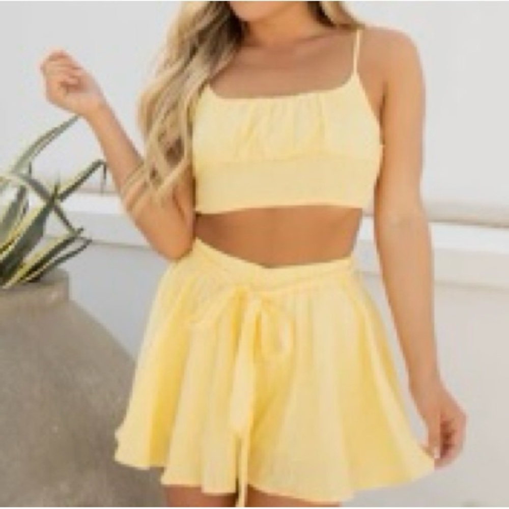 Yellow Two-Piece Crop Top and Skirt Set